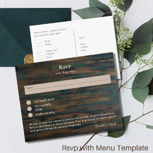 RSVP com Modelo de Menu Madeira Rústica