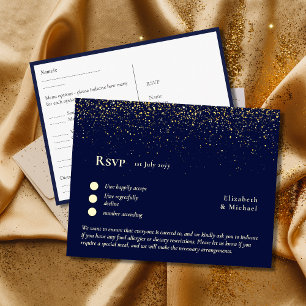 RSVP com Modelo de menu   Marinho Azul Dourado