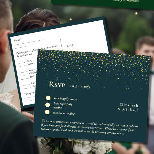 RSVP com Modelo de menu   Pavão Azul Verde Dourado