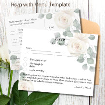 RSVP com Modelo de Menus Rosas Brancas