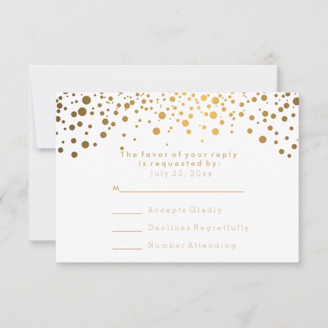 RSVP Confetes Dourados Elegantes Casamento Branco (Frente)
