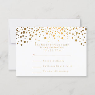 RSVP Confetes Dourados Elegantes Casamento Branco