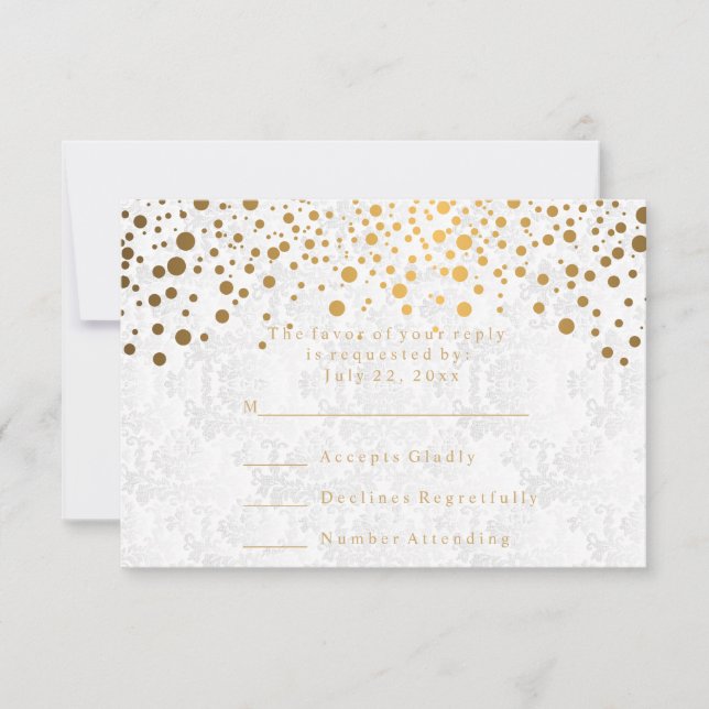 RSVP Confetes Elegantes Dourados Casamento (Frente)