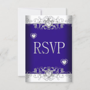 RSVP Corações Brancos de Casamento Azul Real 2
