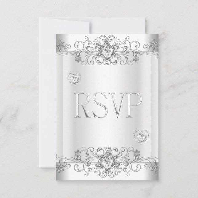 RSVP Corações de Diamante Prata Branco (Frente)
