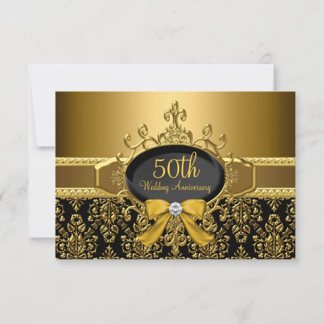 RSVP de 50 anos do Damask Preto e Dourado (Frente)