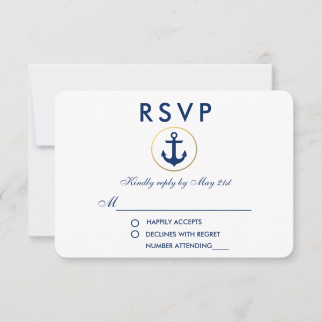 RSVP de Âncora Azul de Casamento Náutico (Frente)