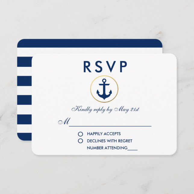 RSVP de Âncora Azul Náutica de Casamento (Frente/Verso)