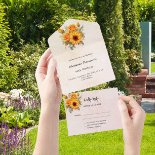 RSVP de aniversário de ouro de rosa de Sunflower