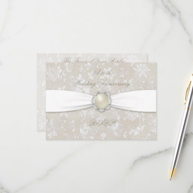 RSVP de Aniversário do Casamento 30 do Bold Damask (Frente/Verso In Situ)