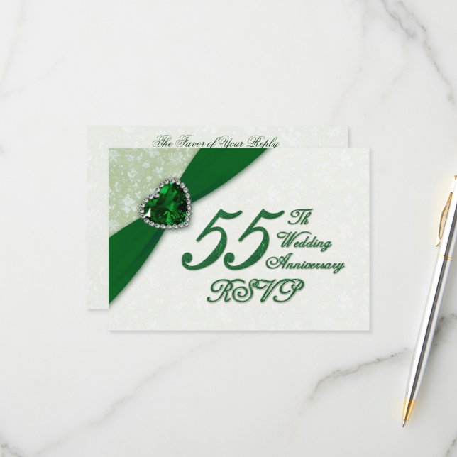 RSVP de Aniversário do Casamento Damask 55th (Frente/Verso In Situ)