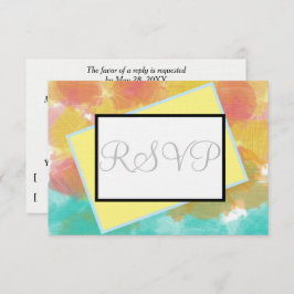 RSVP de Aquarela Azul-Rosa Geométrico Amarelo