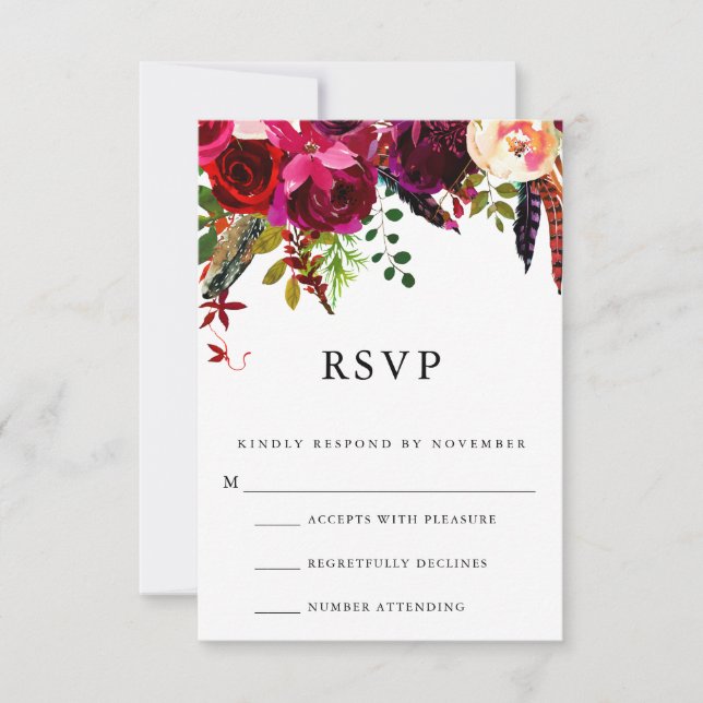 RSVP de Aquarela Floral Burgundy (Frente)
