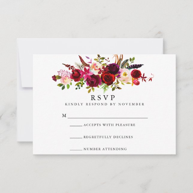 RSVP de Aquarela Floral Burgundy (Frente)
