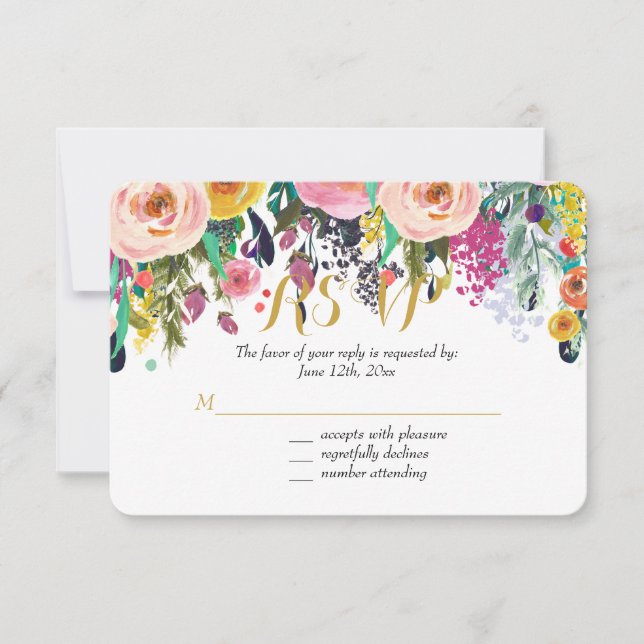 RSVP de Aquarela Romântica Floral (Frente)