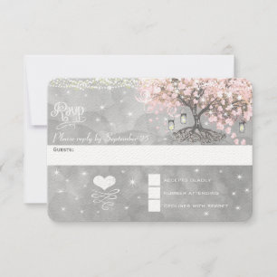 RSVP de Árvore de Folha de Coração Rosa Chalkboard