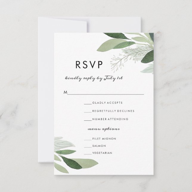 RSVP de Blush de Jardim com opções de menu (Frente)