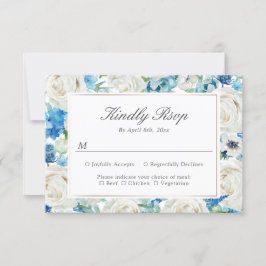 RSVP de Borda Floral Botânica Verde Azul Branco