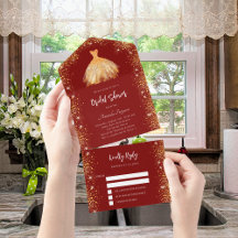 RSVP de brilho do vestido vermelho chá de panela