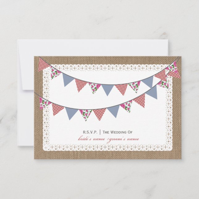 RSVP de Bunting Floral & Gingham Inspirado em Burl (Frente)