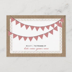 RSVP de Bunting Red Gingham Inspirado em Burlap