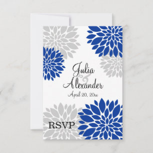 RSVP de Burst Floral Real Azul e Cinza Prateada