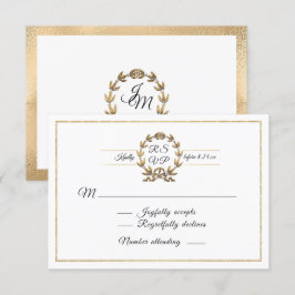 RSVP de Caligrafia Branca de Wreath Dourada Elegan
