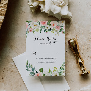 RSVP de Caligrafia Verde Floral Simples