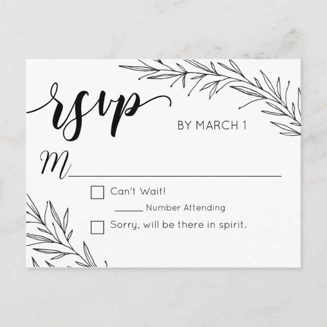 RSVP de Cartão Postal de Casamento de Branches Des (Frente)