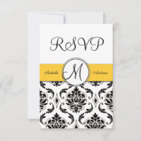 RSVP de Casamento Amarelo Damasco Negro