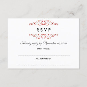 RSVP de Casamento Antiquado de Floreio Vermelho