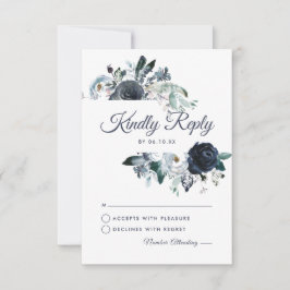 RSVP de Casamento Aquarela Peônia Azul Naval Rústi