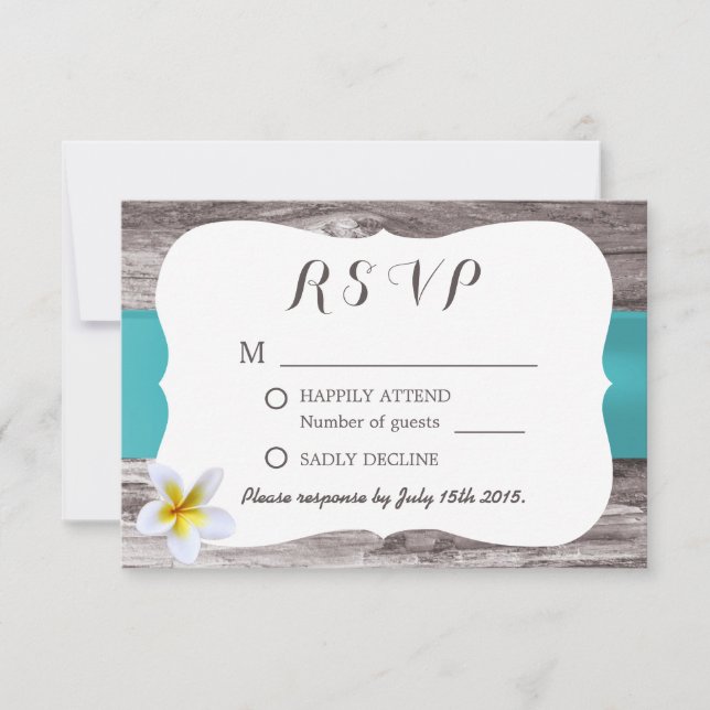 RSVP de Casamento Azul Clássico White Frangipani (Frente)
