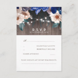 RSVP de Casamento Azul da Cadeia Floral Rústica