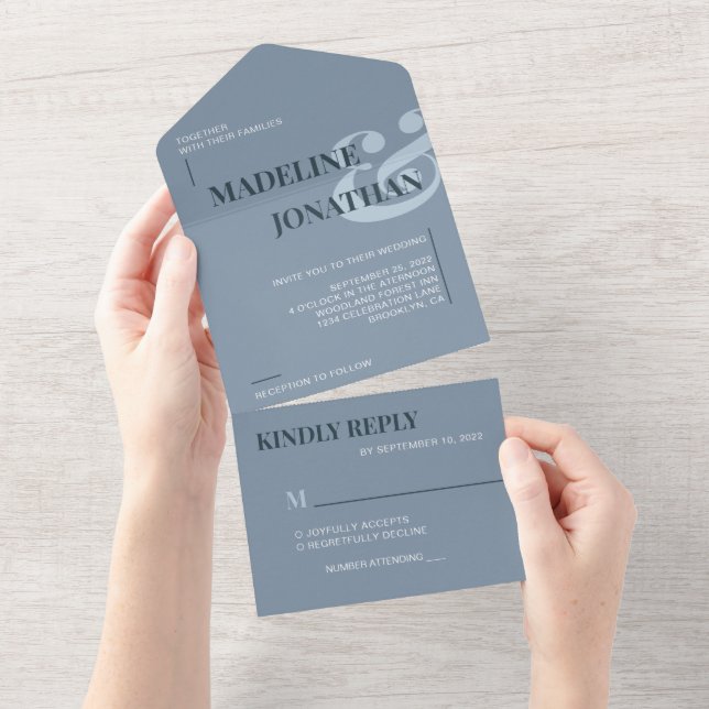 RSVP de Casamento Azul de Dusty Standard Elegante  (Aba destacável)