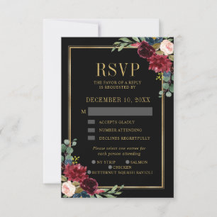 RSVP de Casamento Azul de Frame Dourado Floral da