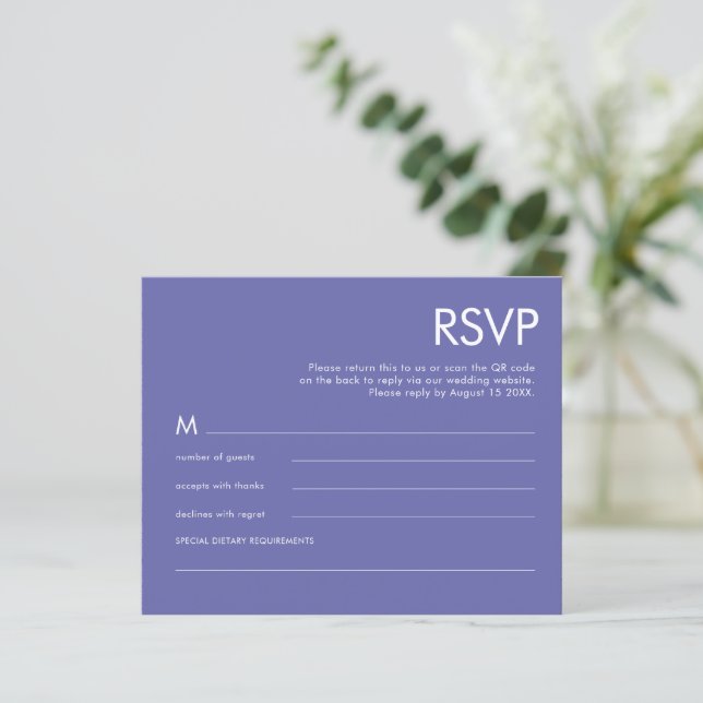 RSVP de Casamento Azul do Código QR Simples de Orç (Em pé/Frente)