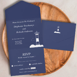 RSVP de Casamento Azul do Marinho de Farol