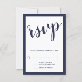 RSVP de Casamento Azul do Marinho de Script Modern