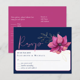 RSVP de Casamento Azul do Marinho Rosa Fuchsia