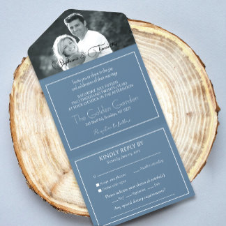 RSVP de Casamento Azul Dusty de Foto Moderna