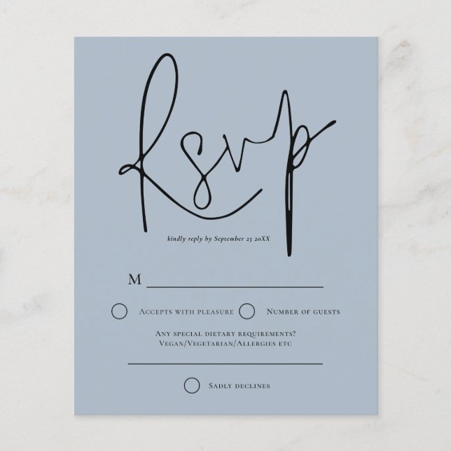RSVP de Casamento Azul Dusty do Script de Orçament (Frente)