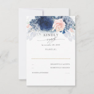 RSVP de Casamento Azul Dusty Pink e Marinho