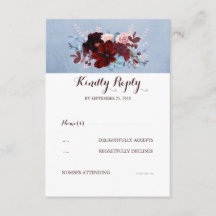RSVP de Casamento Azul e Borgonha