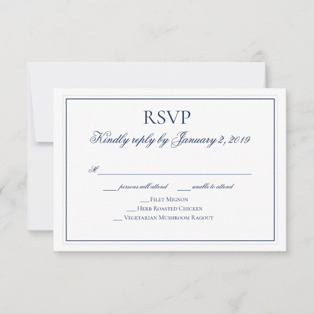 RSVP de Casamento Azul e Branco do Marinho Elegant (Frente)