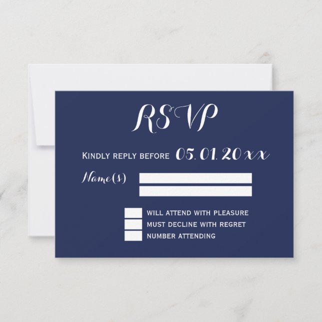 RSVP De Casamento Azul E Branco Do Marinho Elegant (Frente)