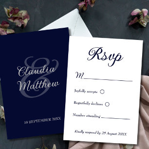 RSVP de Casamento Azul e Branco do Marinho Minimal
