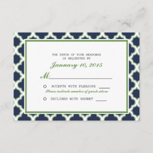 RSVP de Casamento Azul e Verde do Padrão do Quatre