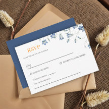 RSVP de Casamento Azul Floral Elegante