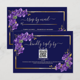 RSVP de Casamento Azul Marinho Violetas Moldura Do